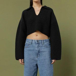 Oak + Fort Collared Black Cropped Sweater